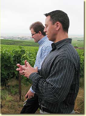 Winemaker Cyril Brun and I discuss the differences between the vineyard blocks